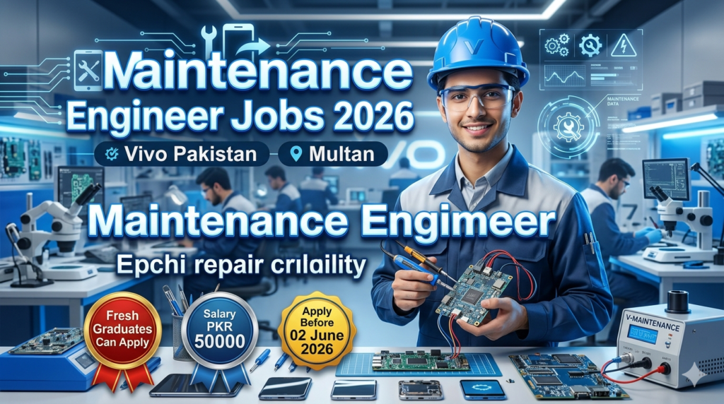 Vivo Pakistan Maintenance Engineer job advertisement for Multan showing electrical engineering requirements salary job responsibilities and application deadline for 2026 career opportunity